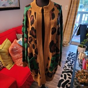 Leopard Cardigan, Green and Brown